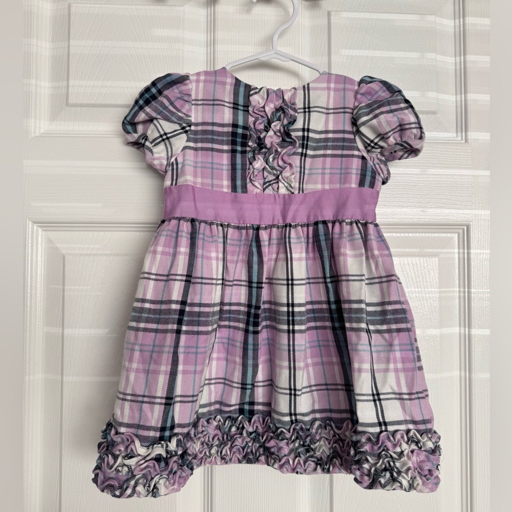 Vintage 90s Hartstrings Baby Dress Purple‎ Plaid Bow 18M Easter Spring